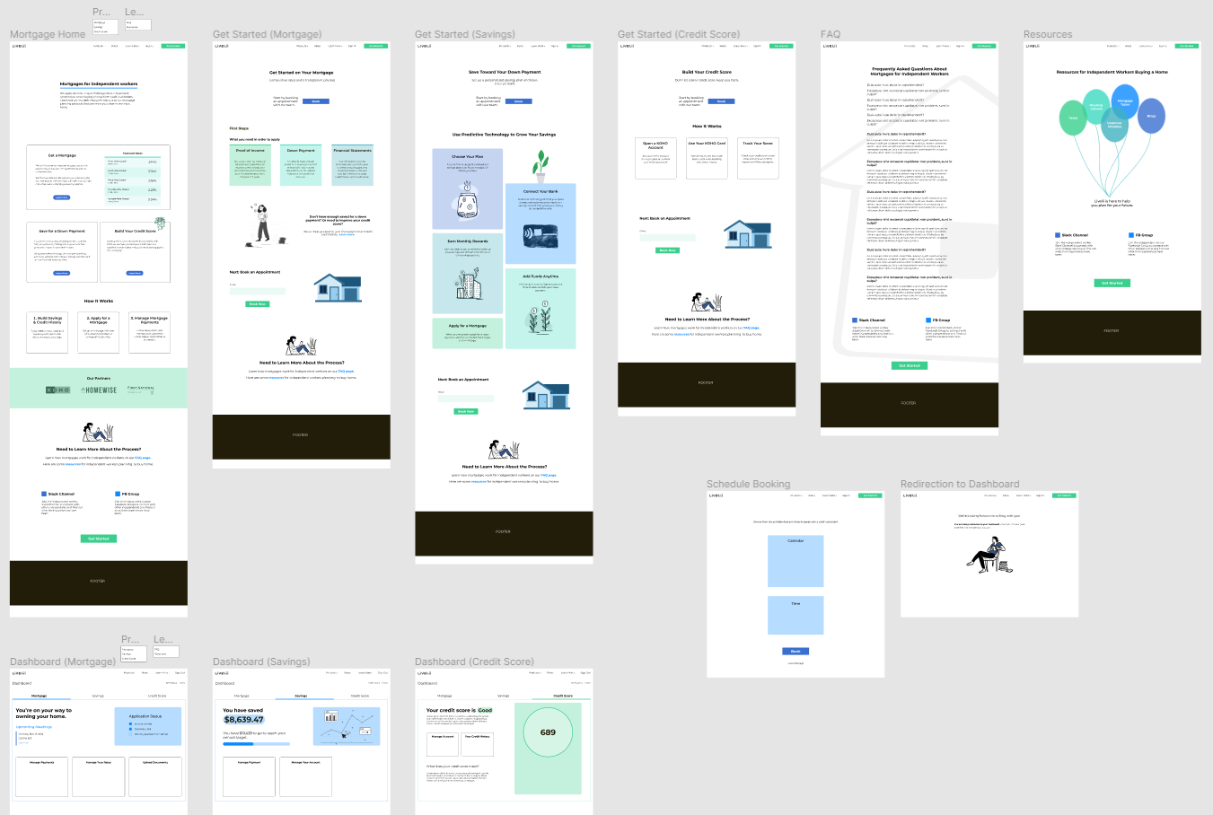 A collage of my high-fidelity wireframes