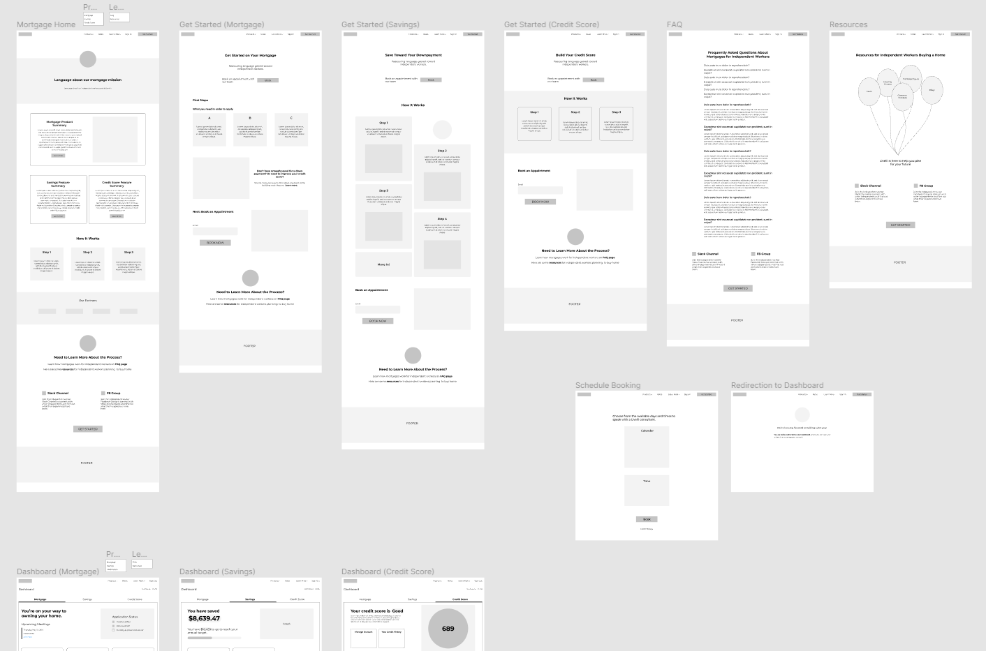 A collage of my low-fidelity wireframes