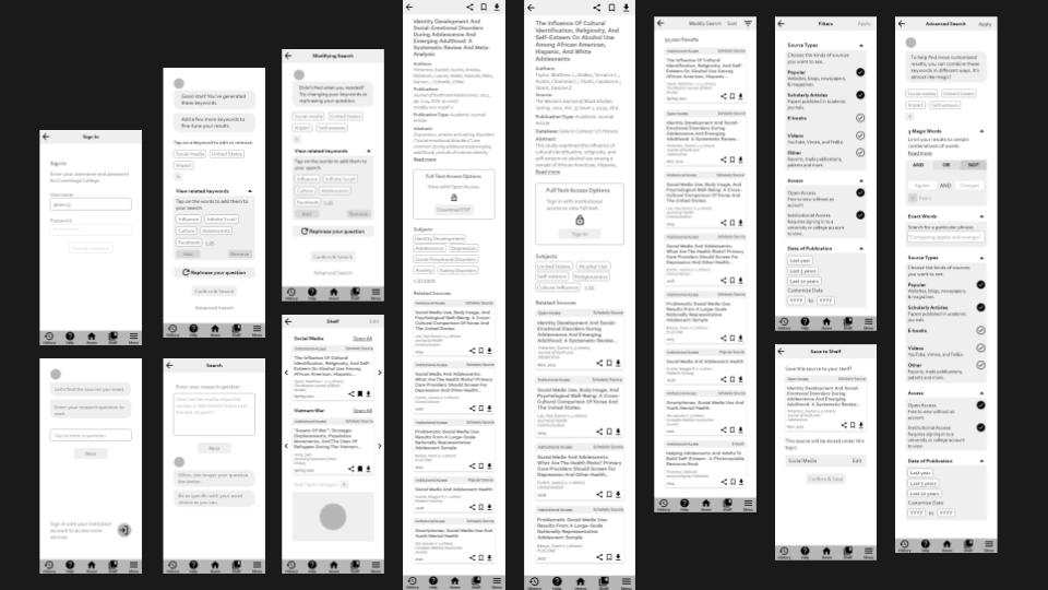 A collage of my medium-fidelity wireframes